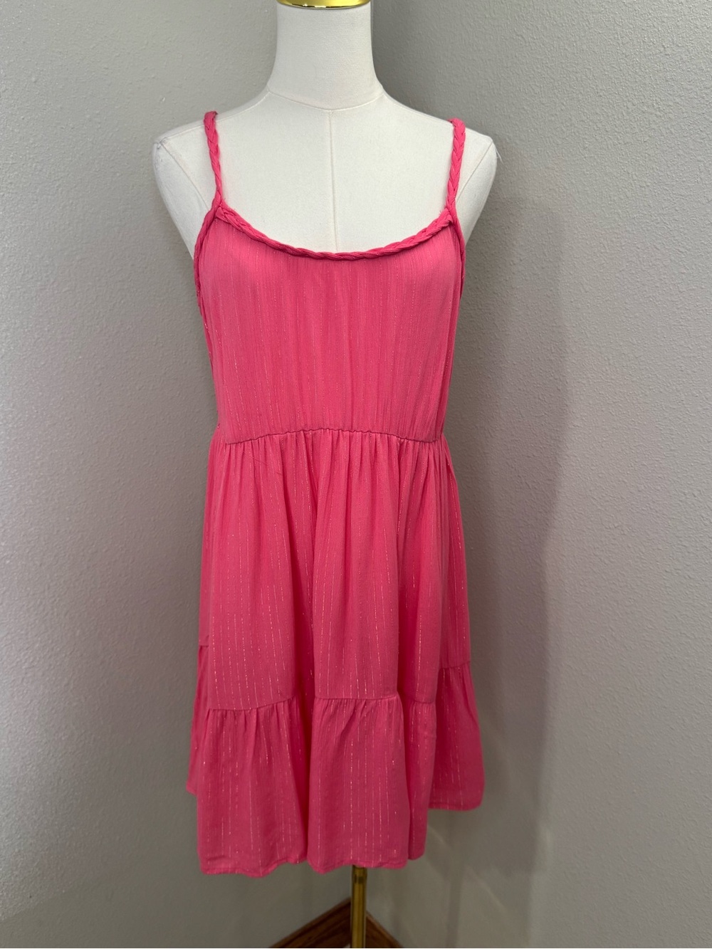 Miken Swim Hot Pink Shimmer Cover Up Dress Open Back Braided Strap Large